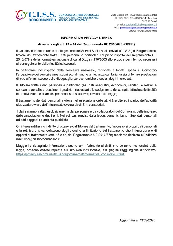 informativa privacy all'utenza