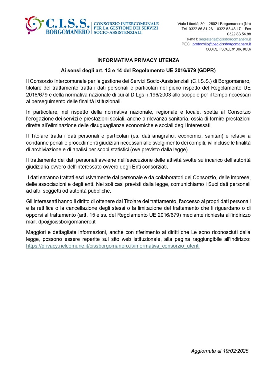 informativa privacy all'utenza