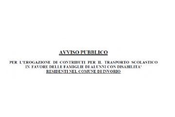 Avviso pubblico per l'erogazione di contributi per il trasporto scolastico a favore delle famiglie di alunni con disabilità residenti ad Invorio